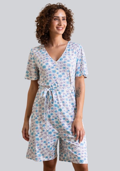 Womens Daisy Floral Print Ribbed Playsuit
