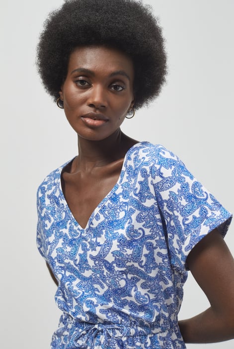 Blue Roll up Sleeves AOP Play Suit