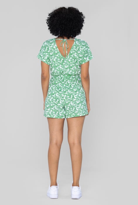 Green Roll up Sleeves AOP Play Suit