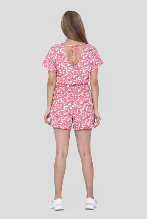 Red Roll up Sleeves AOP Play Suit