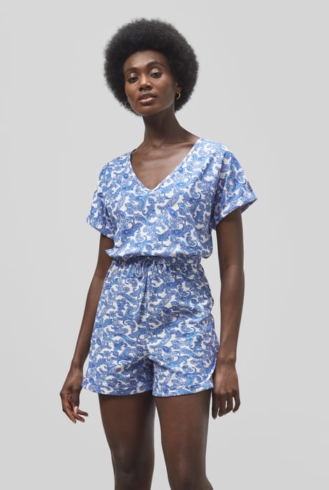 Red Roll up Sleeves AOP Play Suit