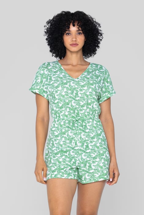 Red Roll up Sleeves AOP Play Suit