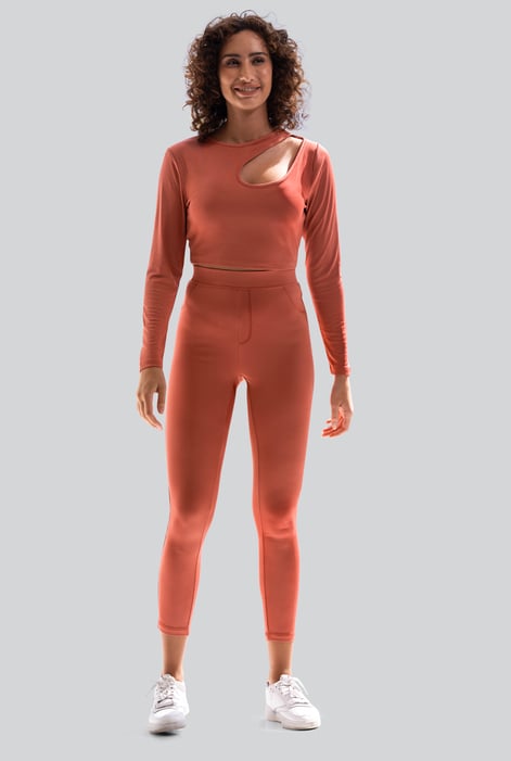 Cream Ribbed Crop Top & High Waist Leggings Set