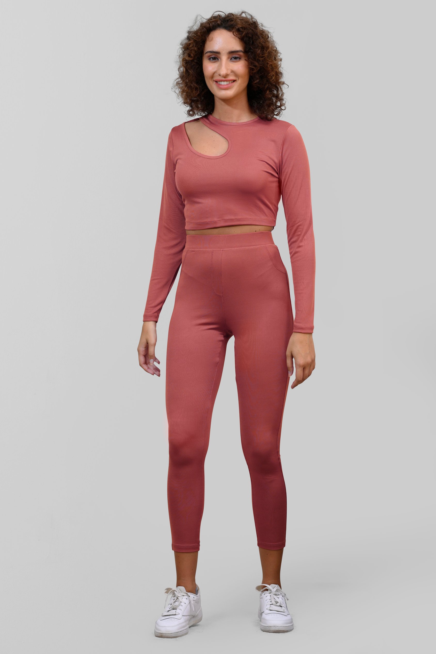 Enorsia Women's Red Ribbed Crop Top & High Waist Leggings Set - Uk 18
