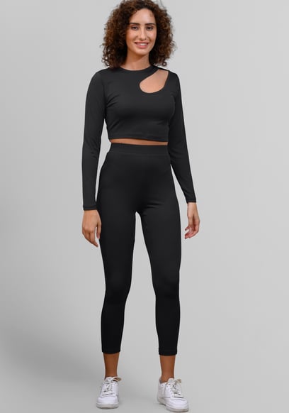Ribbed Crop Top & High Waist Leggings Set
