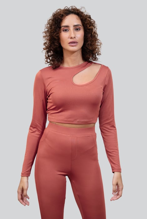 Red Ribbed Crop Top & High Waist Leggings Set