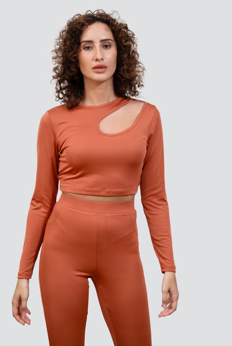 Orange Ribbed Crop Top & High Waist Leggings Set