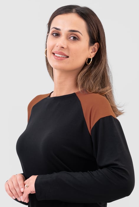 Womens Black Colour Block Raglan Sleeve Tops