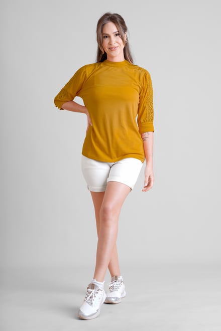 Denim Turned Hem Stretch Shorts