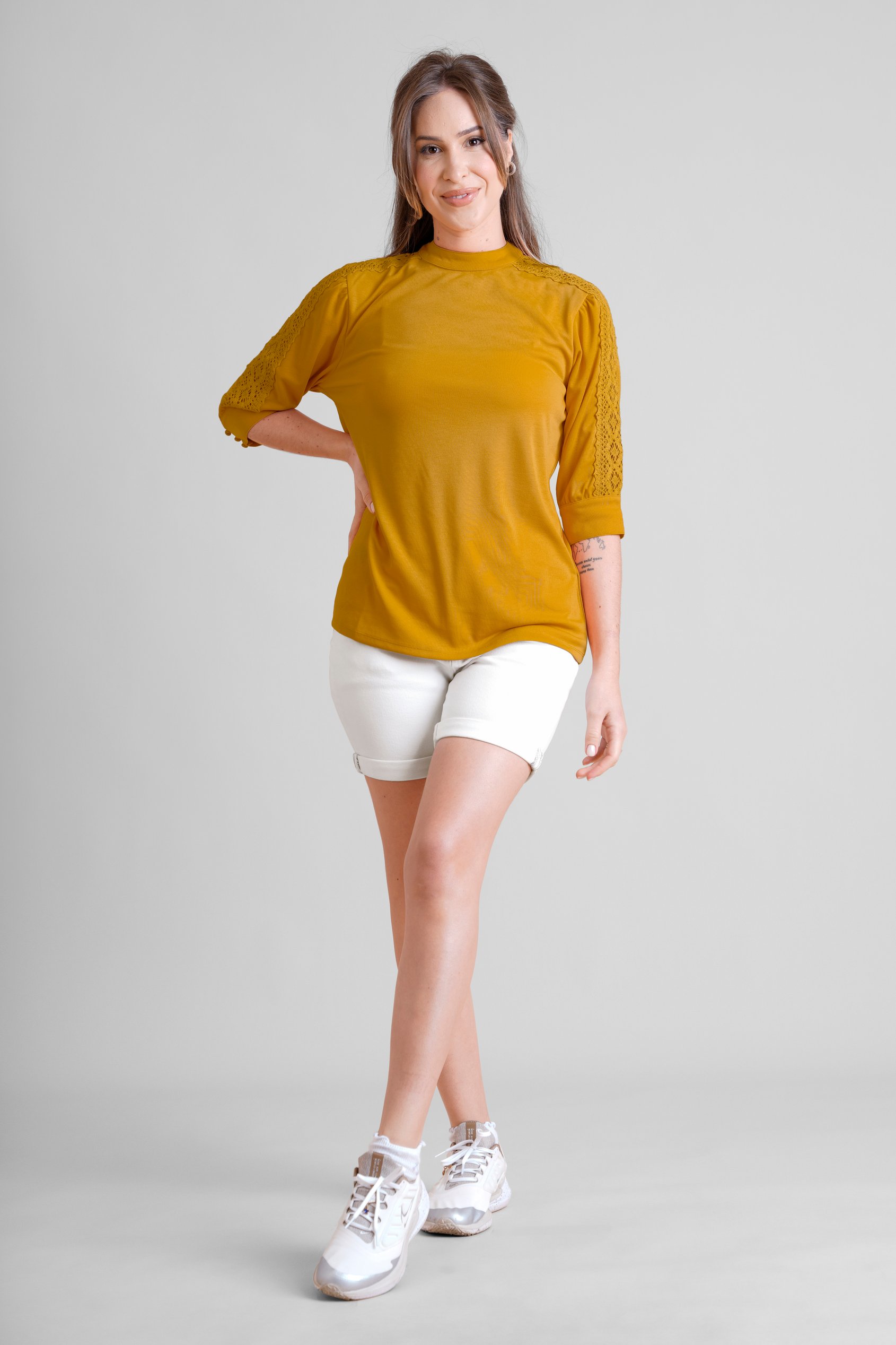 Denim Turned Hem Stretch Shorts