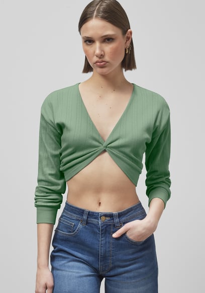 Twisted Front Pin Tuck Jersey Cropped Top