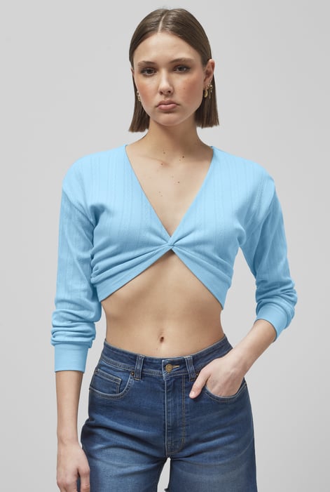 White Twisted Front Pin Tuck Jersey Cropped Top