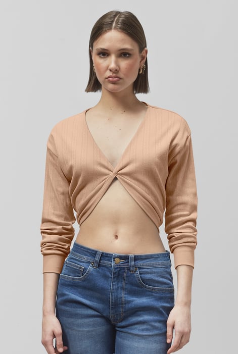 White Twisted Front Pin Tuck Jersey Cropped Top