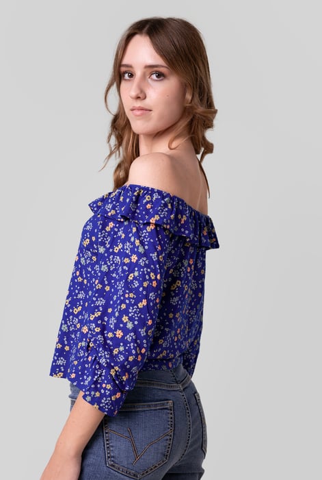 Blue Off The Shoulder Bardot Top