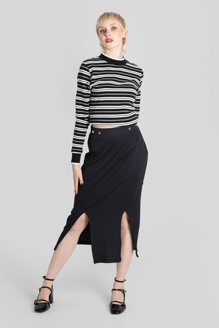 Striped Ribbed Long Sleeve High Neck Jersey Top
