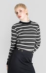 Striped Ribbed Long Sleeve High Neck Jersey Top