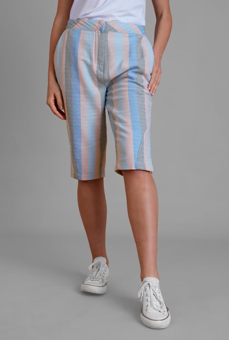 Multicoloured Striped Herringbone Texured Mid-Length Shorts