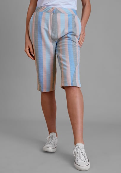 Striped Herringbone Texured Mid-Length Shorts