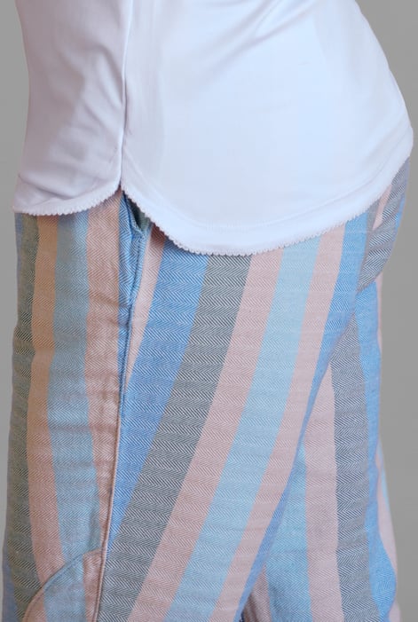 Multicoloured Striped Herringbone Texured Mid-Length Shorts