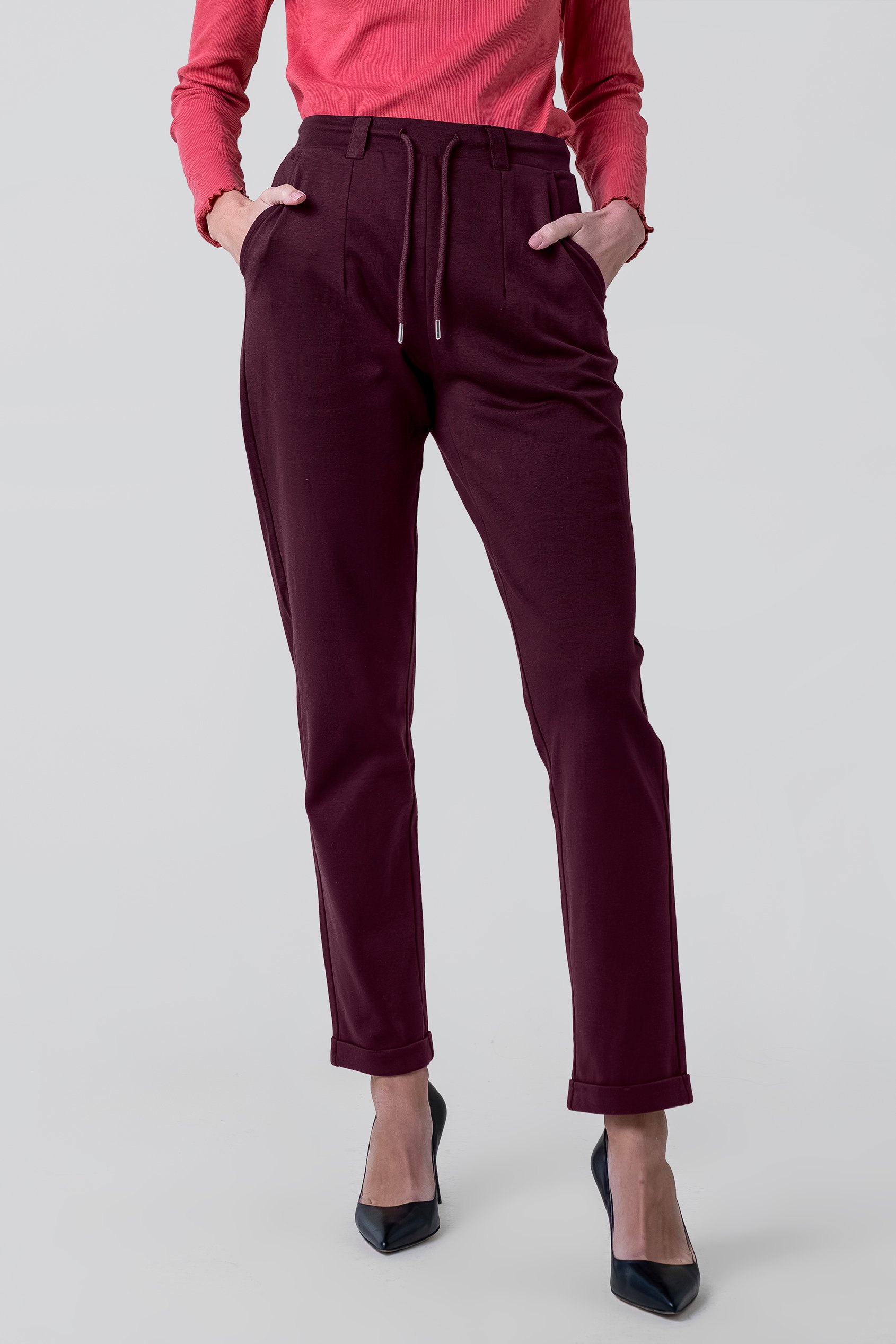 Enorsia Women's Red Jersey Tape Trouser - Uk 14