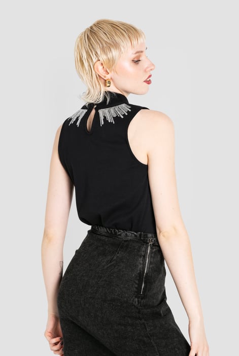 Black Silver Sequin High Neck Sleeveless Top
