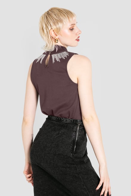Silver Sequin High Neck Sleeveless Top