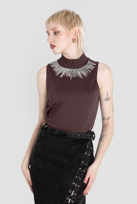 Black Silver Sequin High Neck Sleeveless Top
