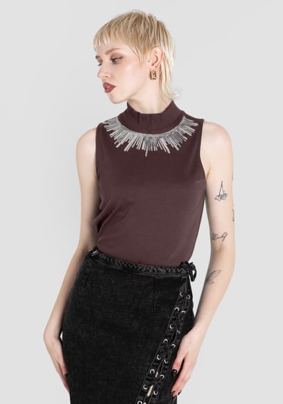 Silver Sequin High Neck Sleeveless Top