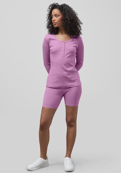 Ribbed Cycling Shorts & LS T-Shirt  Set