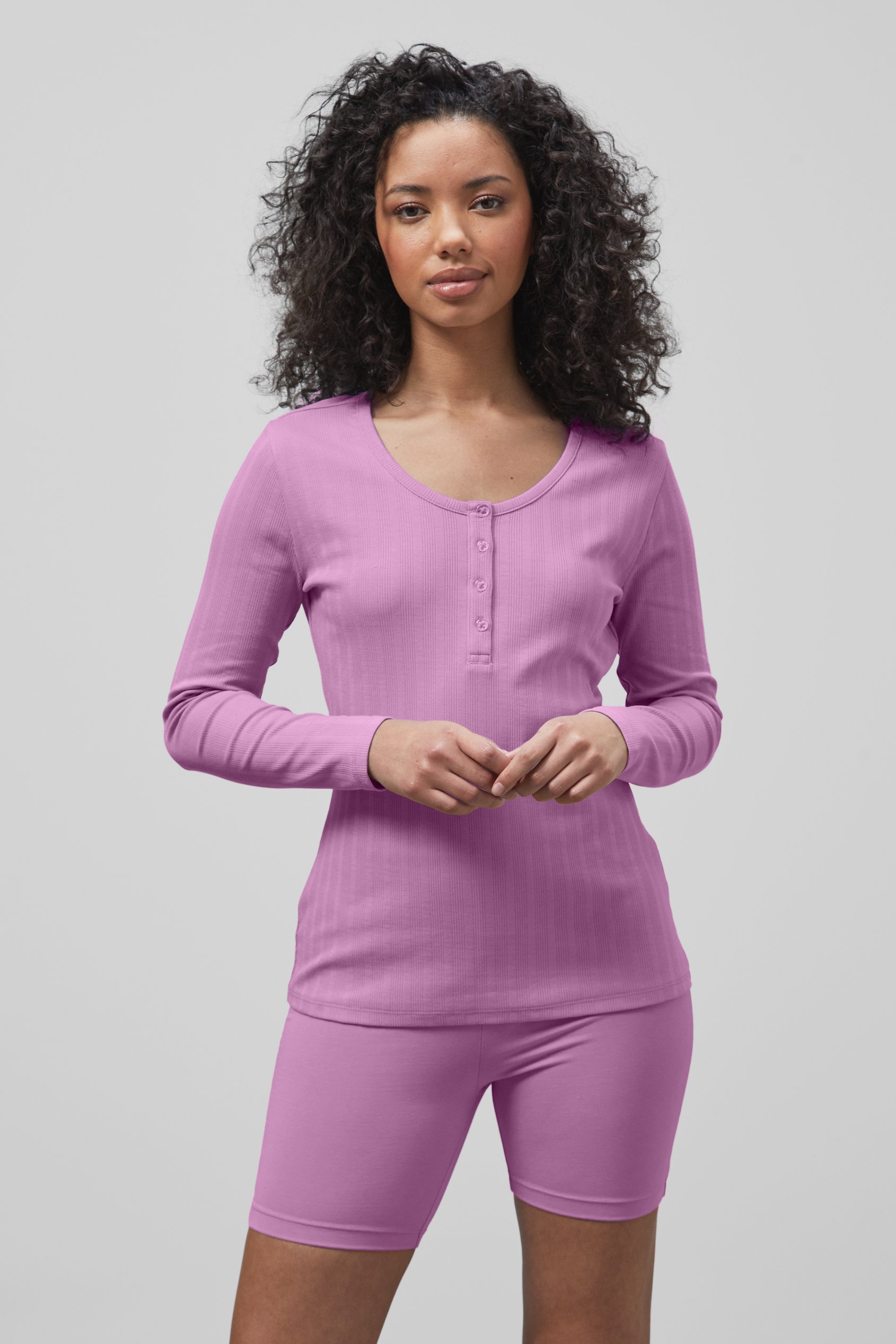 Ribbed Cycling Shorts & LS T-Shirt  Set