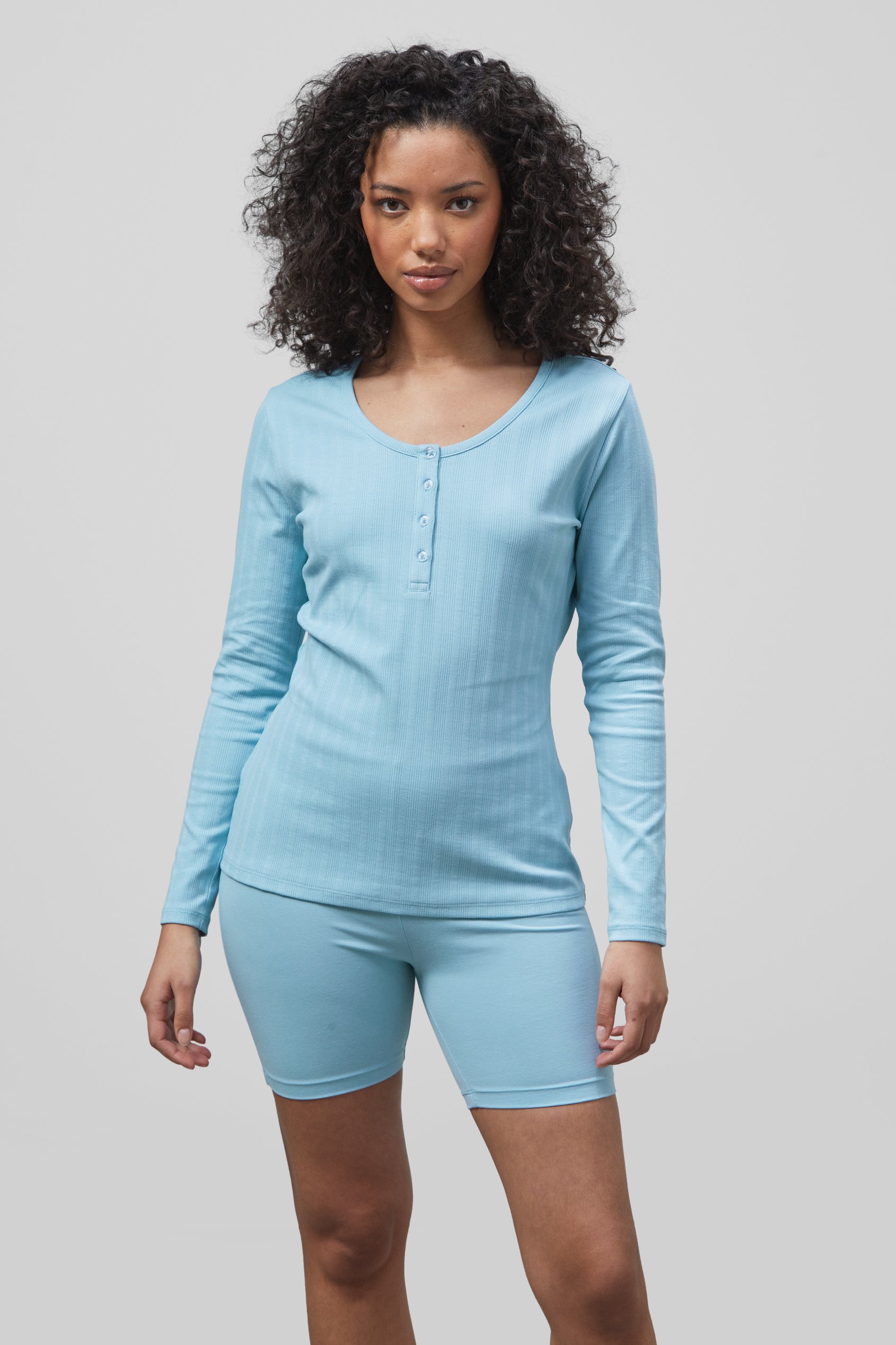 Ribbed Cycling Shorts & LS T-Shirt  Set