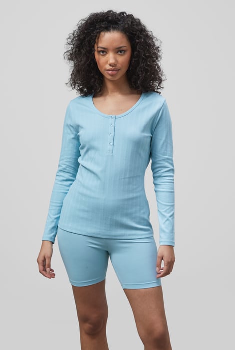 Blue Ribbed Cycling Shorts & LS T-Shirt  Set