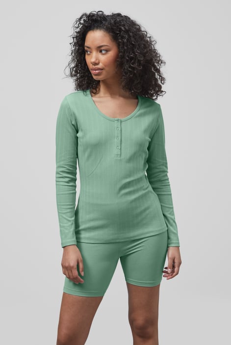 Green Ribbed Cycling Shorts & LS T-Shirt  Set