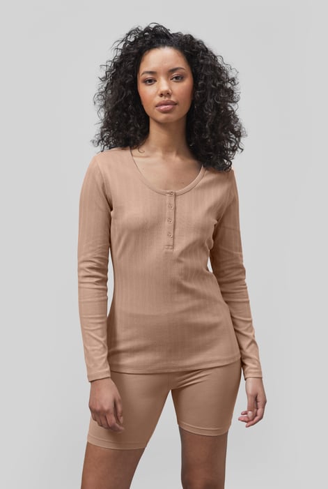 Brown Ribbed Cycling Shorts & LS T-Shirt  Set