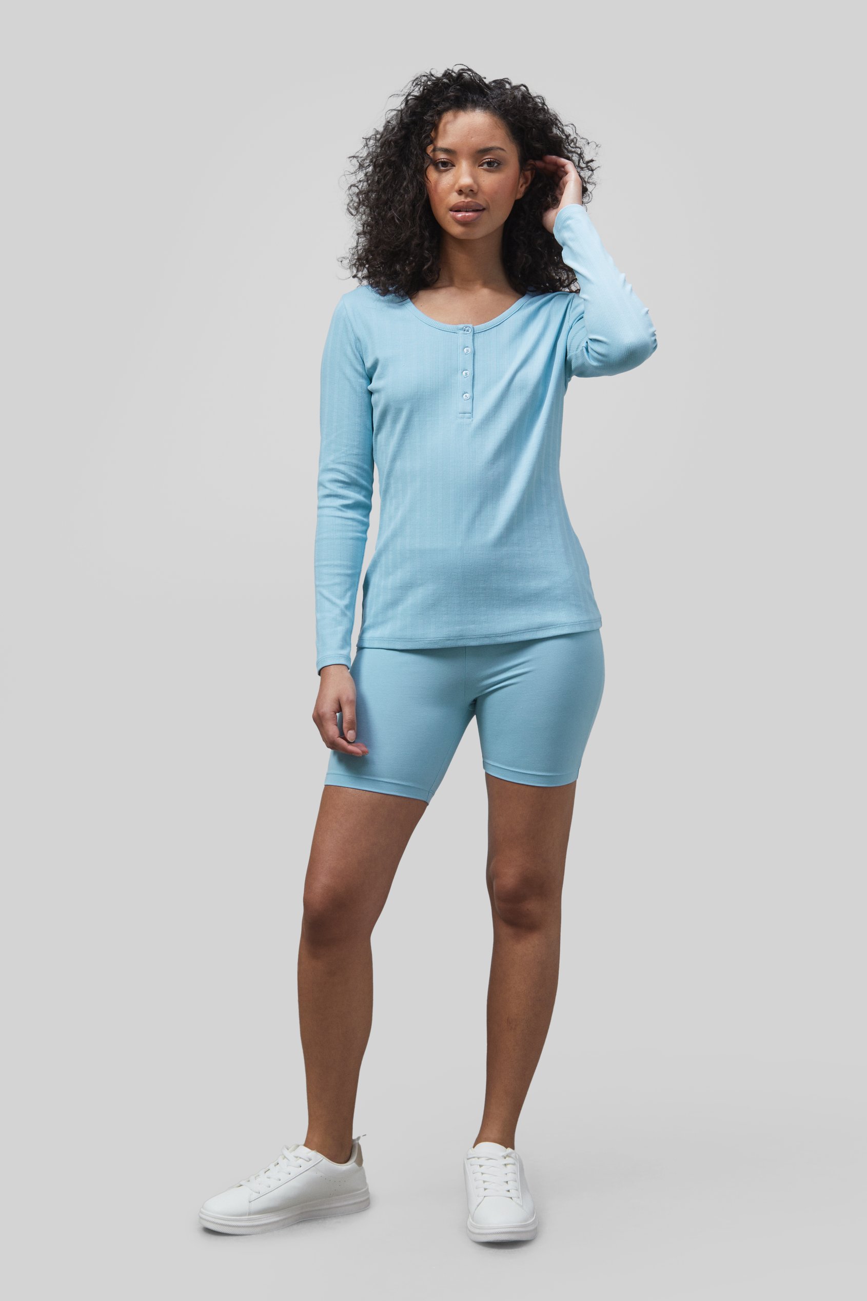 Ribbed Cycling Shorts & LS T-Shirt  Set