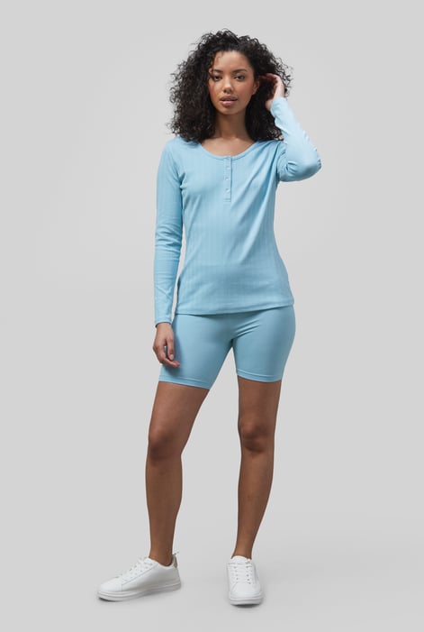 Blue Ribbed Cycling Shorts & LS T-Shirt  Set