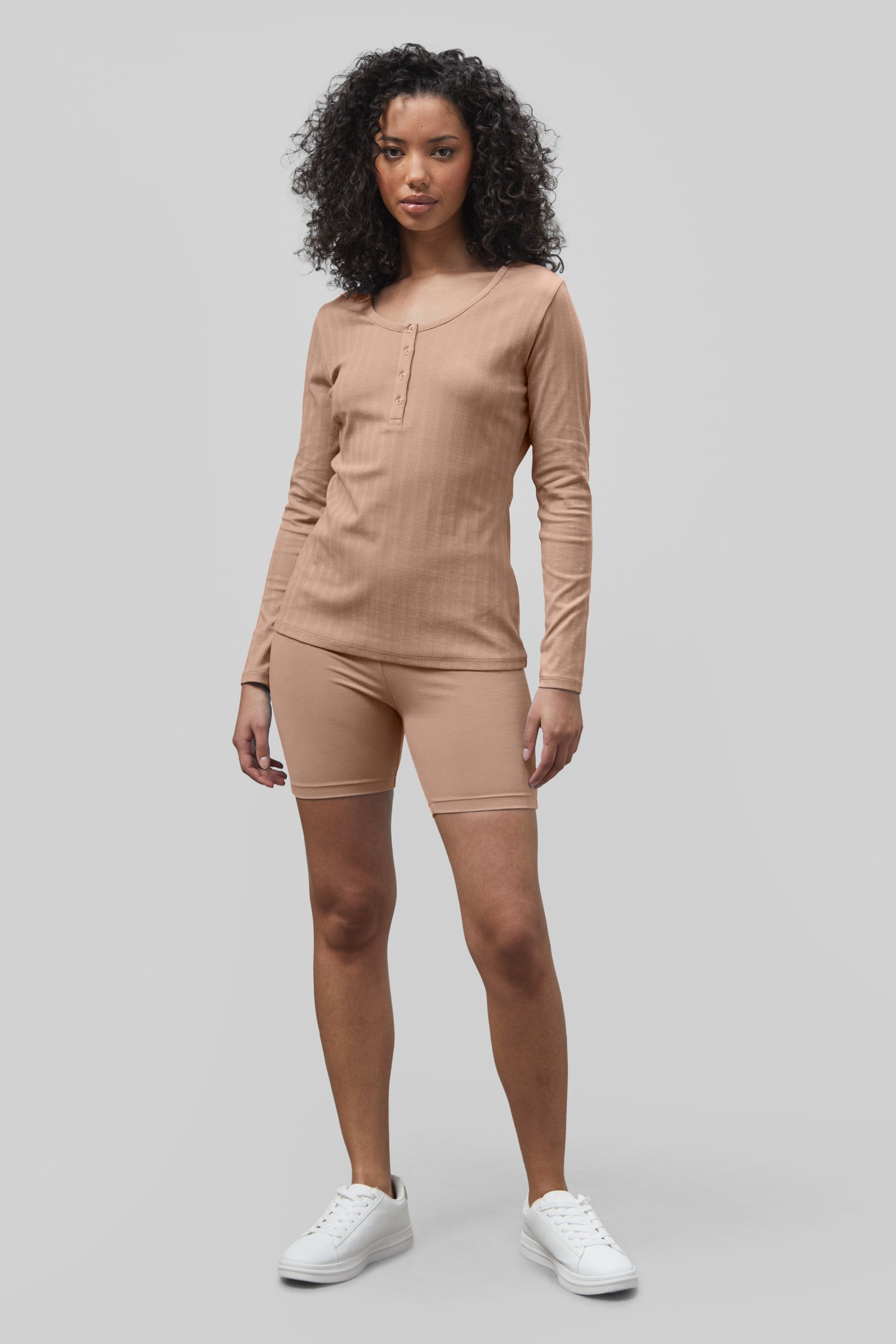 Ribbed Cycling Shorts & LS T-Shirt  Set