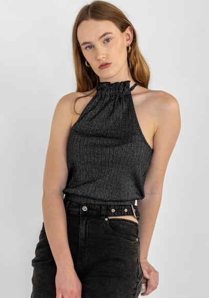 Halter Neck Bow Details Crop Top