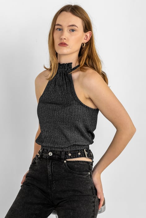 Black Halter Neck Bow Details Crop Top