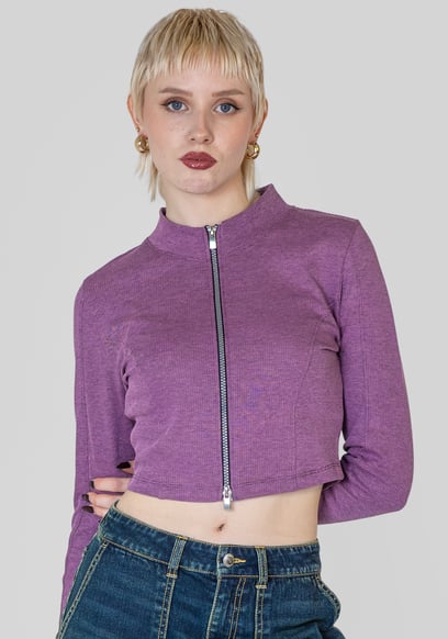 Design Jersey Long Sleeve Crop Zip Top
