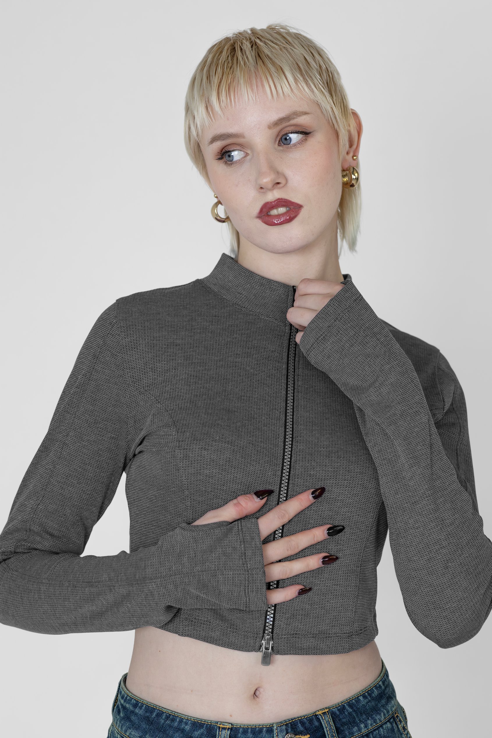 Design Jersey Long Sleeve Crop Zip Top
