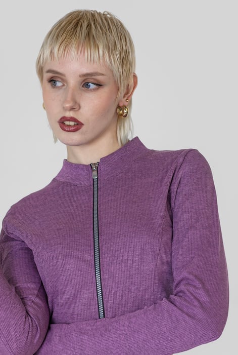 Pink Design Jersey Long Sleeve Crop Zip Top