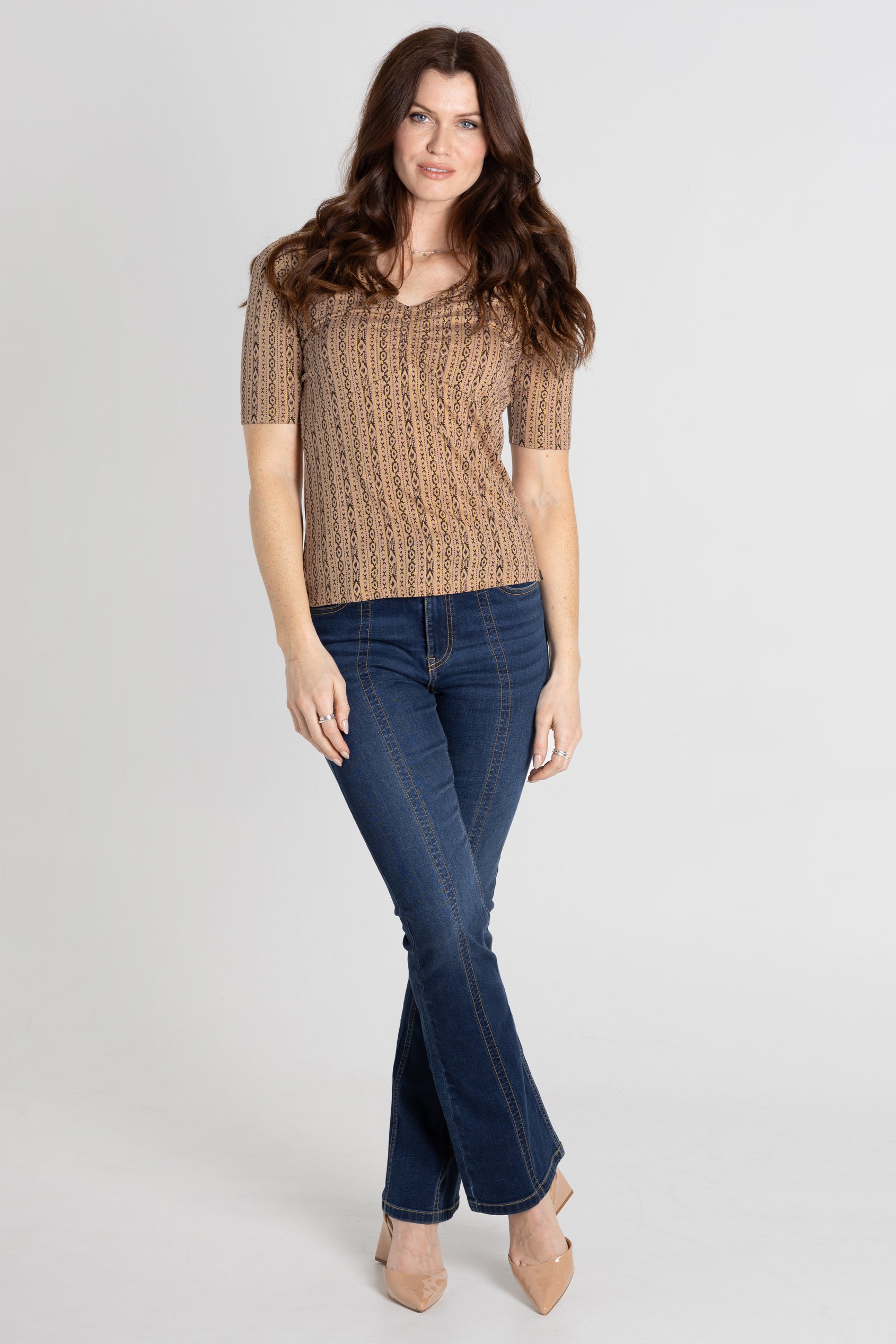 Short Sleeve Shimmer Printed Viscose Top