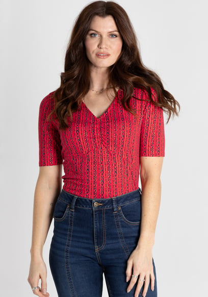 Short Sleeve Shimmer Printed Viscose Top