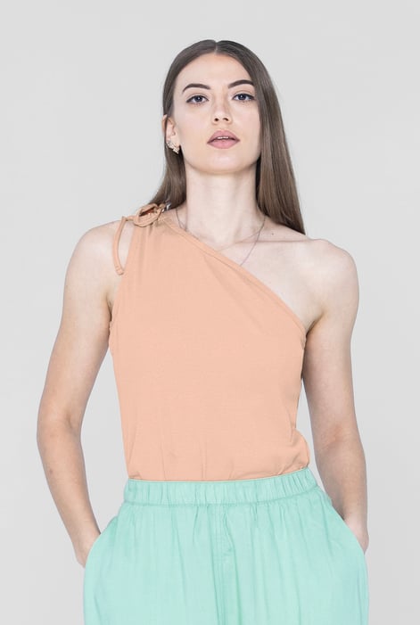 Cream Knotted One Shoulder Rib Vest