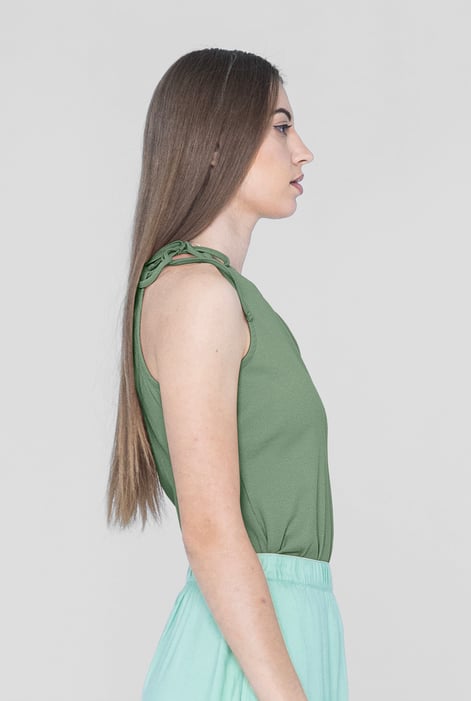 Green Knotted One Shoulder Rib Vest