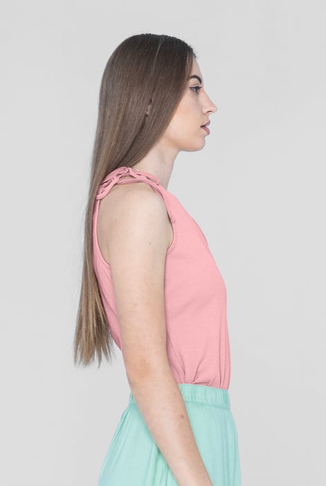 Pink Knotted One Shoulder Rib Vest