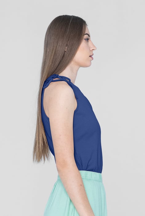 Blue Knotted One Shoulder Rib Vest