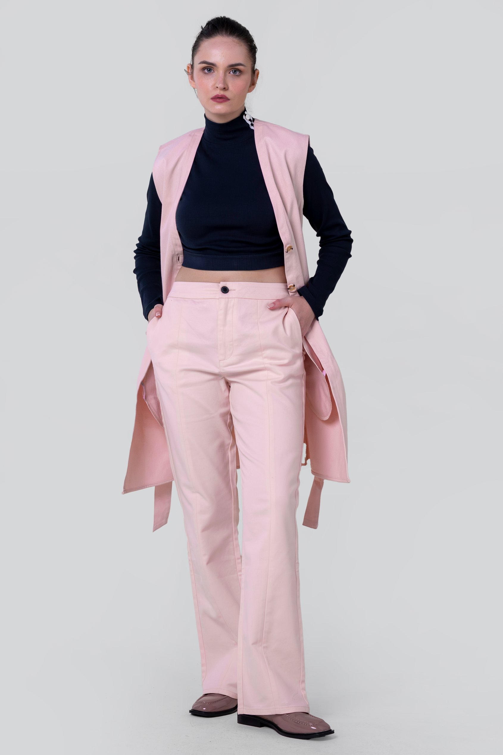 Enorsia Women's Cream Front Seam Chino Trouser - Uk 14