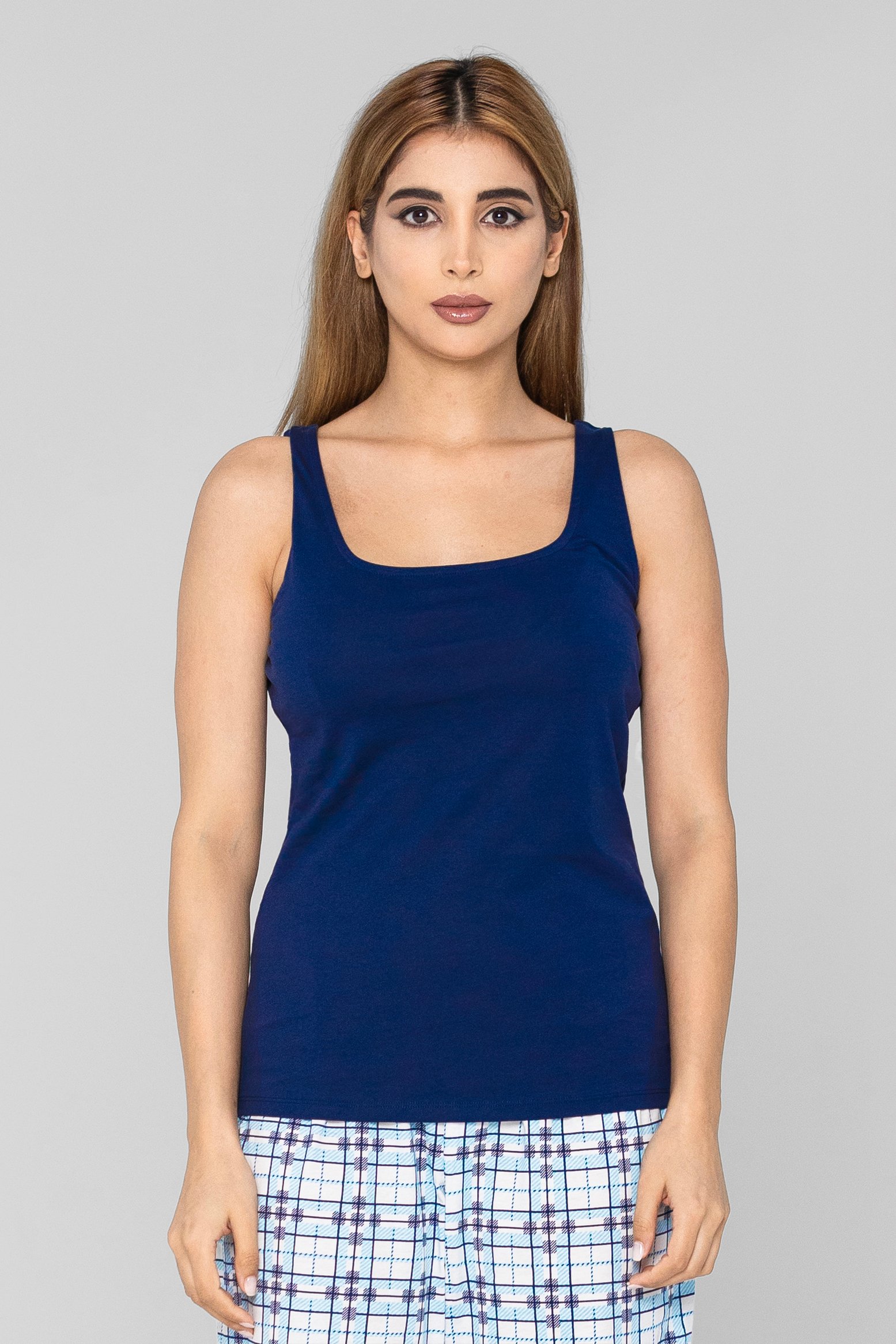 Enorsia Women's Navy Cotton Strap Vest - Uk 14
